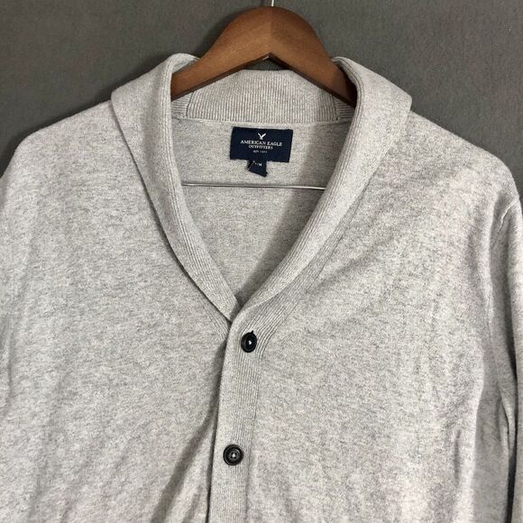American Eagle Outfitters Cardigan Mens Sz M Grey Sweater Shawl Collar Button Up - Picture 2 of 10